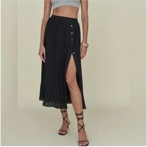 Reformation Pleated Black Midi Skirt